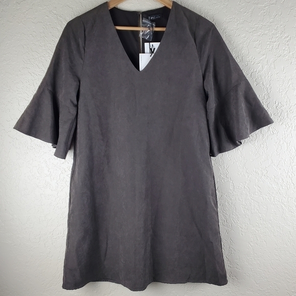 NWT Very J Bell Sleeve Charcoal Mini Dress Size Small - Picture 1 of 11